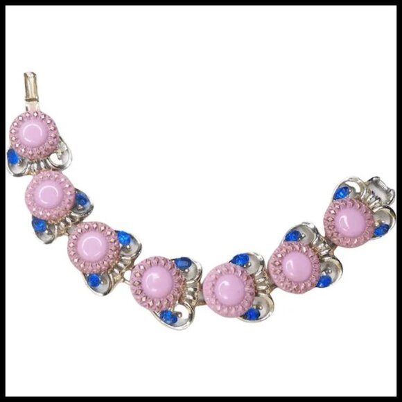 Pink Bracelet with Blue Rhinestone Bracelet One of a Kind Collage Art - Picture 7 of 10